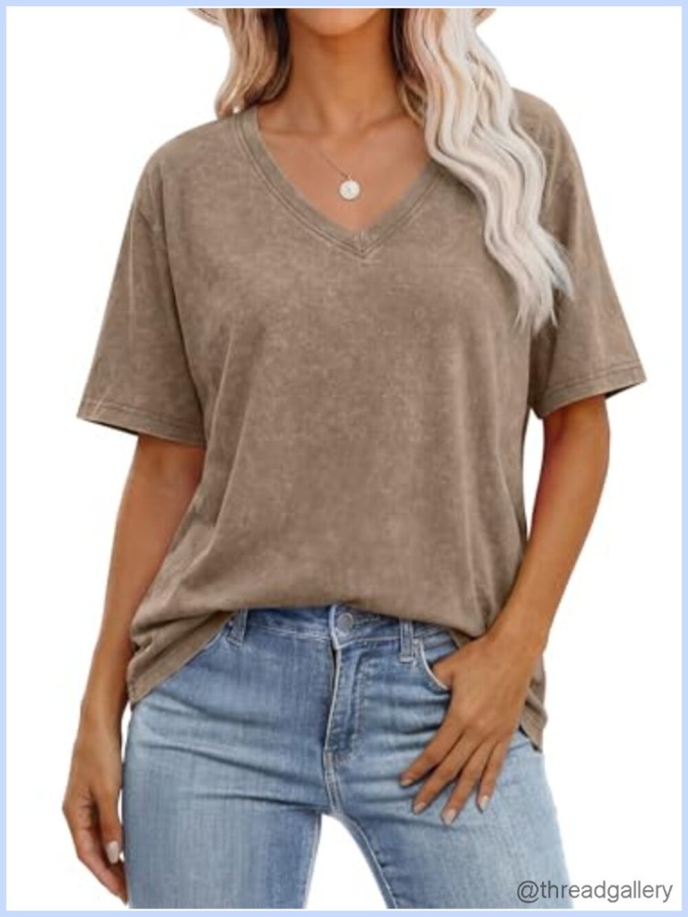 Oversized Acid Wash V-Neck Short Sleeve T-Shirt Vintage Tee